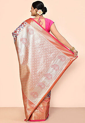 Kanchipuram Saree in Golden and Silver Dual Tone