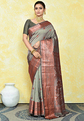 Grey Weaving Rama Color Order Kanchipuram Silk Saree, Grey Saree, Indian  Outfit Sari, Gift Silk Saree Woman Wear Bridal Bollywood Saree -  Canada