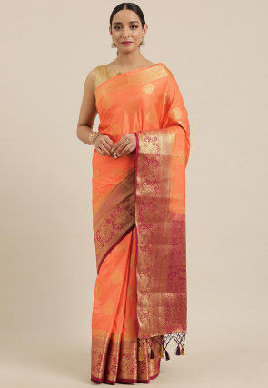 Kanchipuram Saree in Light Orange