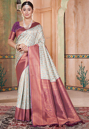 Kanchipuram Saree in Light Sea Green and Purple