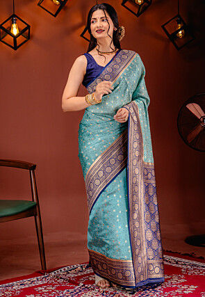 Kanchipuram Saree in Light Teal Blue