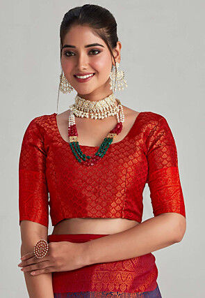 Kanchipuram Saree in Navy Blue and Red