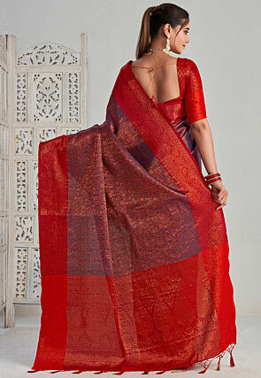 Kanchipuram Saree in Navy Blue and Red
