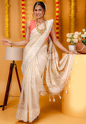 Kanchipuram Saree in Off White