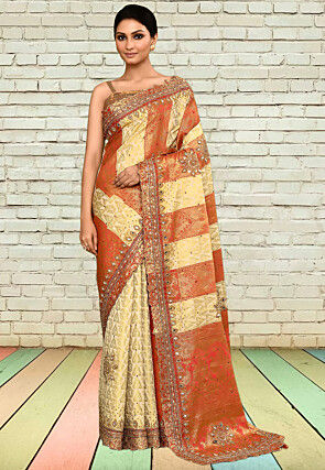 Kanchipuram Saree in Orange and Cream