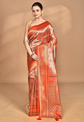 Kanchipuram Saree in Orange and Golden