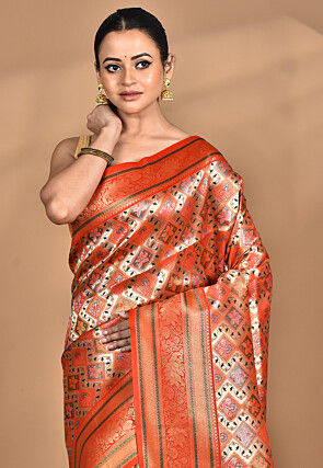 Kanchipuram Saree in Orange and Golden