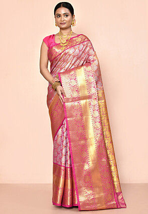 Kanchipuram Saree in Pink and Golden Dual Tone