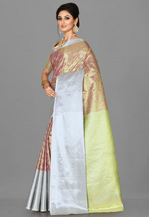 Kanchipuram Saree in Pink and Golden