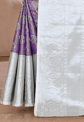 Pre-stitched Kanchipuram Saree in Purple