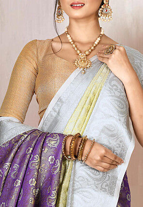 Pre-stitched Kanchipuram Saree in Purple
