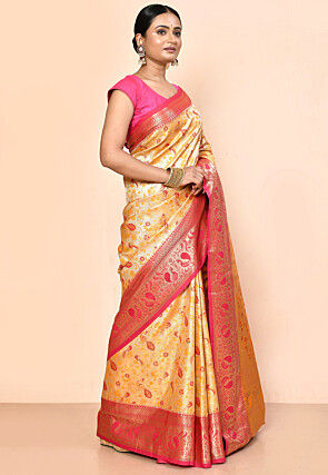 Kanchipuram Saree in Yellow and Silver Dual Tone