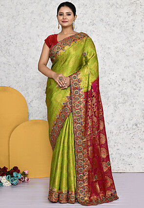 Kanchipuram Scalloped Saree in Olive Green