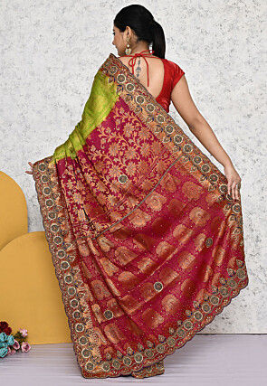 Kanchipuram Scalloped Saree in Olive Green