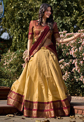 `Kanchipuram Silk Lehenga in Beige