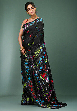 Kantha Art Silk Saree in Black