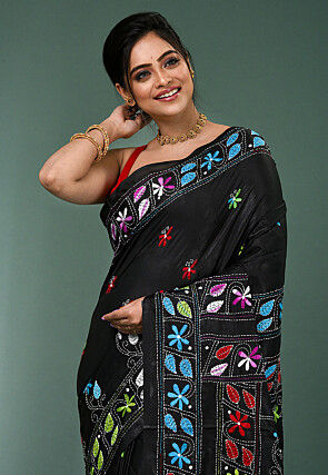 Kantha Art Silk Saree in Black