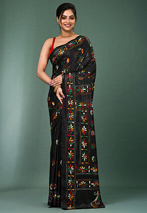 Kantha Art Silk Saree in Black