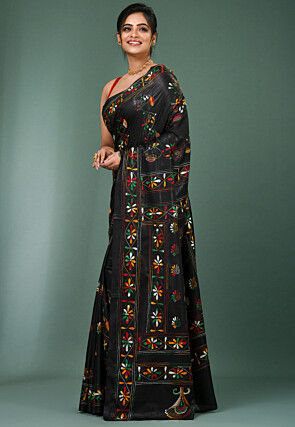 Kantha Art Silk Saree in Black