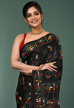 Kantha Art Silk Saree in Black