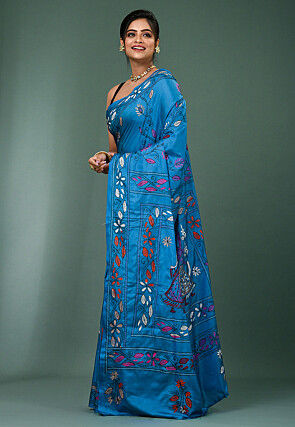 Kantha Art Silk Saree in Blue