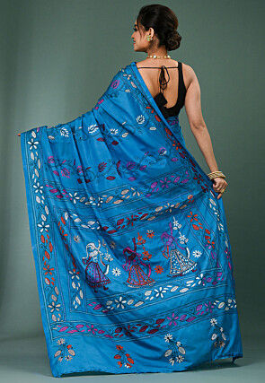 Kantha Art Silk Saree in Blue
