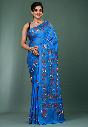 Kantha Art Silk Saree in Blue