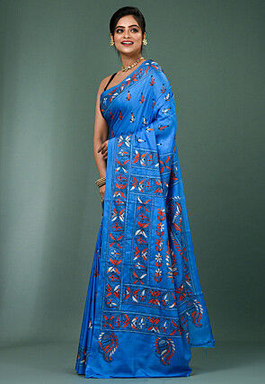 Kantha Art Silk Saree in Blue