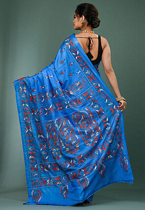 Kantha Art Silk Saree in Blue