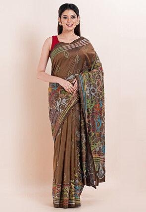 Kantha Art Silk Saree in Brown