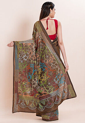 Kantha Art Silk Saree in Brown