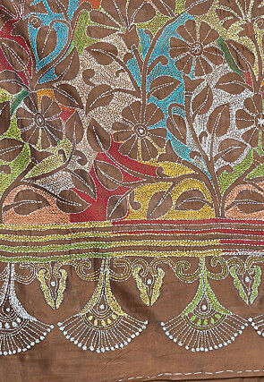 Kantha Art Silk Saree in Brown