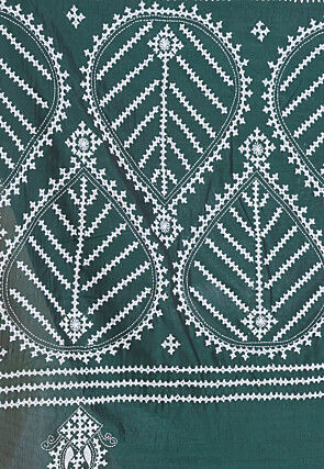 Kantha Art Silk Saree in Dark Green