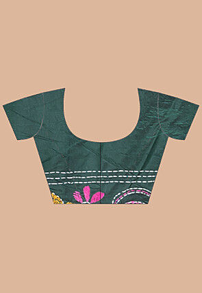 Kantha Art Silk Saree in Dark Green