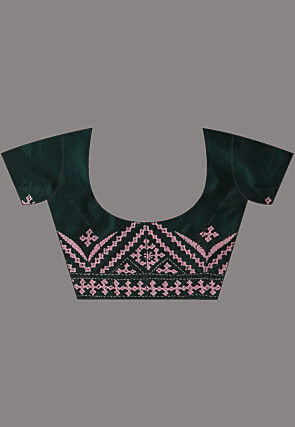 Kantha Art Silk Saree in Dark Green