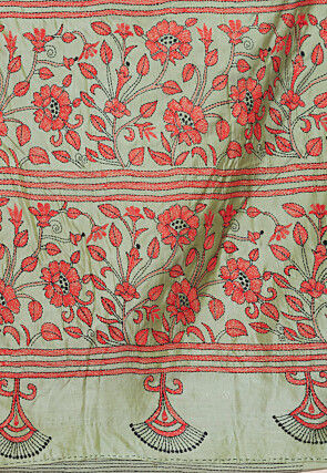 Kantha Art Silk Saree in Dusty Green