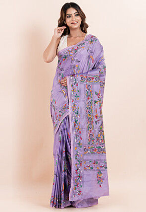 Kantha Art Silk Saree in Light Purple