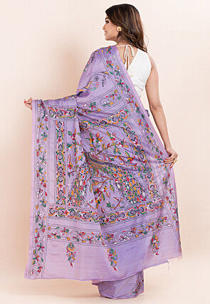 Kantha Art Silk Saree in Light Purple