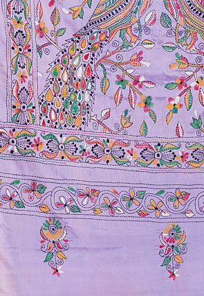Kantha Art Silk Saree in Light Purple