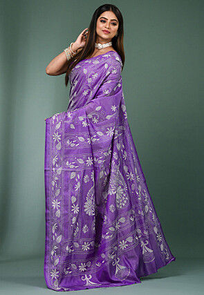 Kantha Art Silk Saree in Light Purple