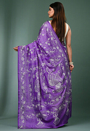 Kantha Art Silk Saree in Light Purple