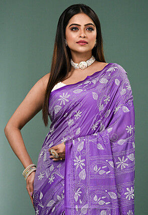 Kantha Art Silk Saree in Light Purple