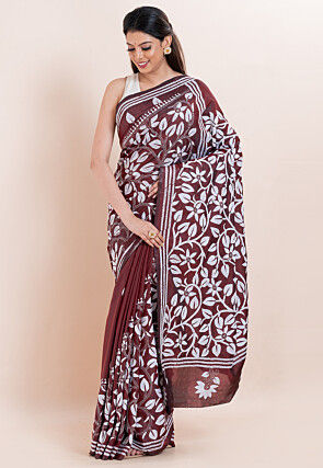 Kantha Art Silk Saree in Maroon