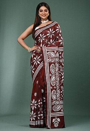 Kantha Art Silk Saree in Maroon