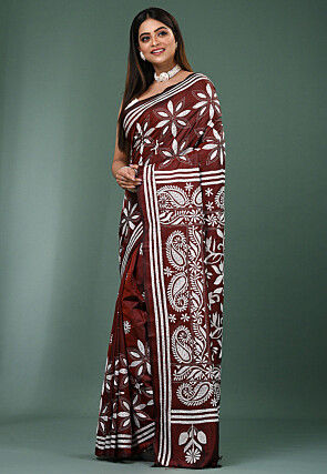Kantha Art Silk Saree in Maroon