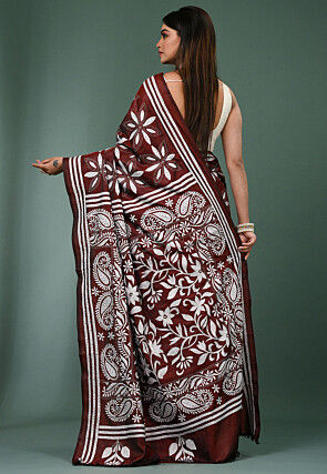Kantha Art Silk Saree in Maroon