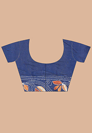 Kantha Art Silk Saree in Navy Blue