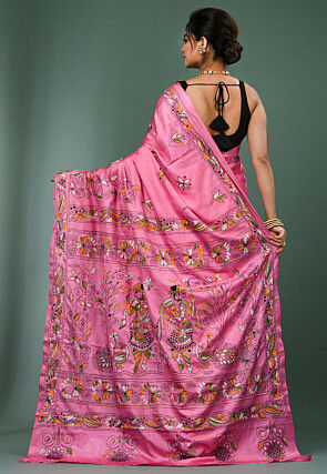 Kantha Art Silk Saree in Pink