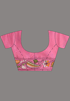 Kantha Art Silk Saree in Pink