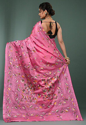 Kantha Art Silk Saree in Pink